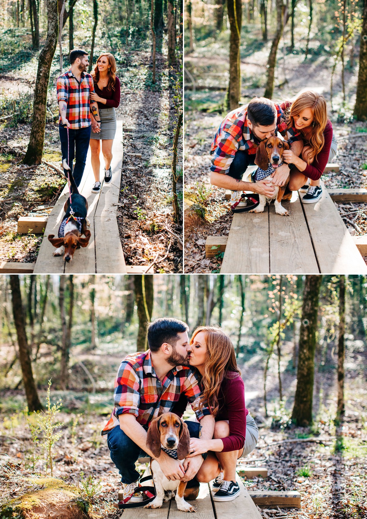 Wilderness Engagement Session, Wild Forest, North Carolina Forest Photos, NC Engagement Photographer, Couple with dog photos, basset hound