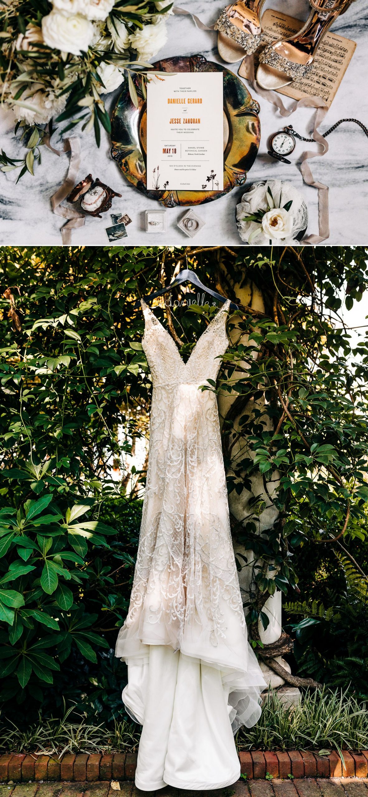 Rebecca Stone Photography, Invitation Flatlay, Wedding Dress, Kleinfeld, Enaura Wedding Dress, Daniel Stowe Botanical Garden